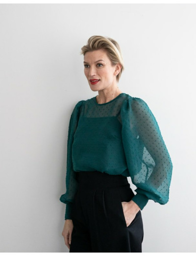 TULLE SLEEVE SHIRT BOTTLE GREEN (L)