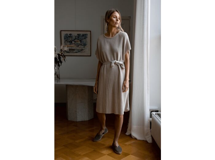 LINEN KNIT BOXY DRESS SAND