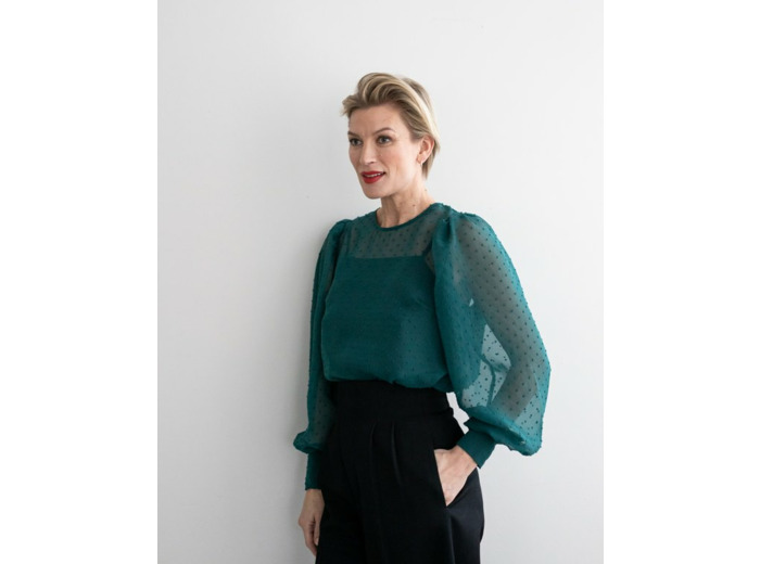 TULLE SLEEVE SHIRT BOTTLE GREEN (L)