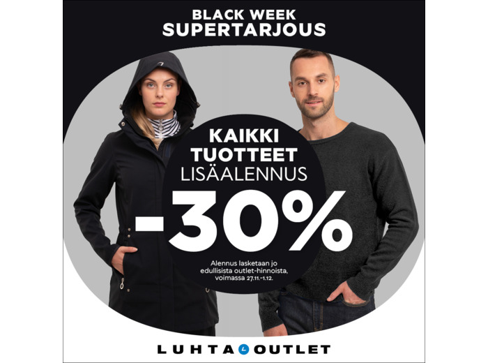 Kaikki tuotteet -30% lisäalennuksella myymälässä ja verkossa 27.11-1.12