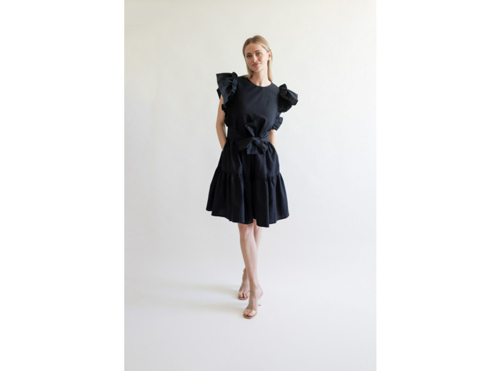 VICKY DRESS SEERSUCKER BLACK XS/S