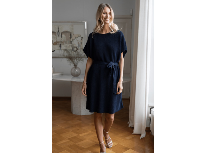 LINEN KNIT BOXY DRESS NAVY