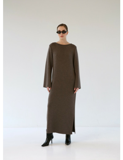 MERINO DRESS COFFEE M/L