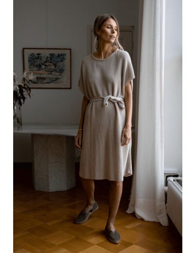 LINEN KNIT BOXY DRESS SAND