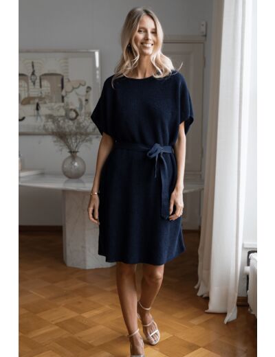 LINEN KNIT BOXY DRESS NAVY