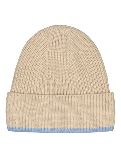 MERINO BEANIE OATMEAL AND BLUE