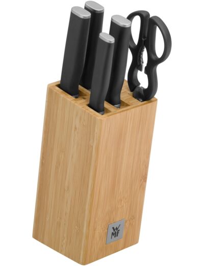 Kineo knife block w. 4 knives (bread/chef/carving/veg.) + scissors